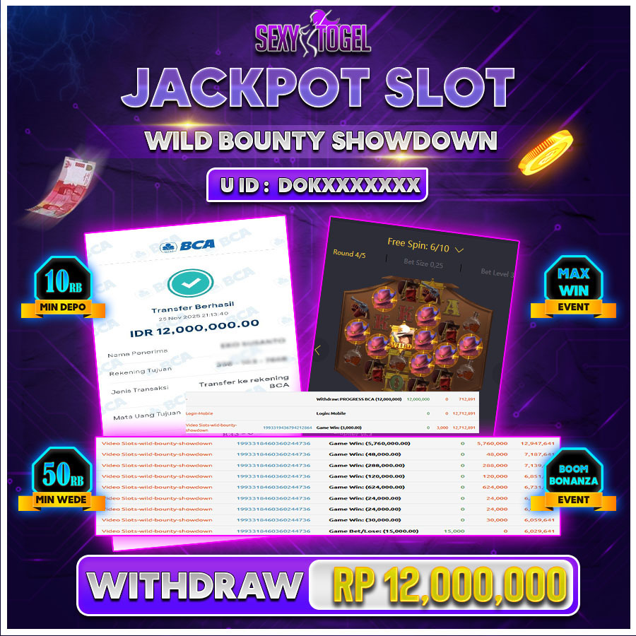 SEXYTOGEL JACKPOT SLOT WILD BOUNT SHOWDOWN Rp.12.000.000.,-LUNAS
